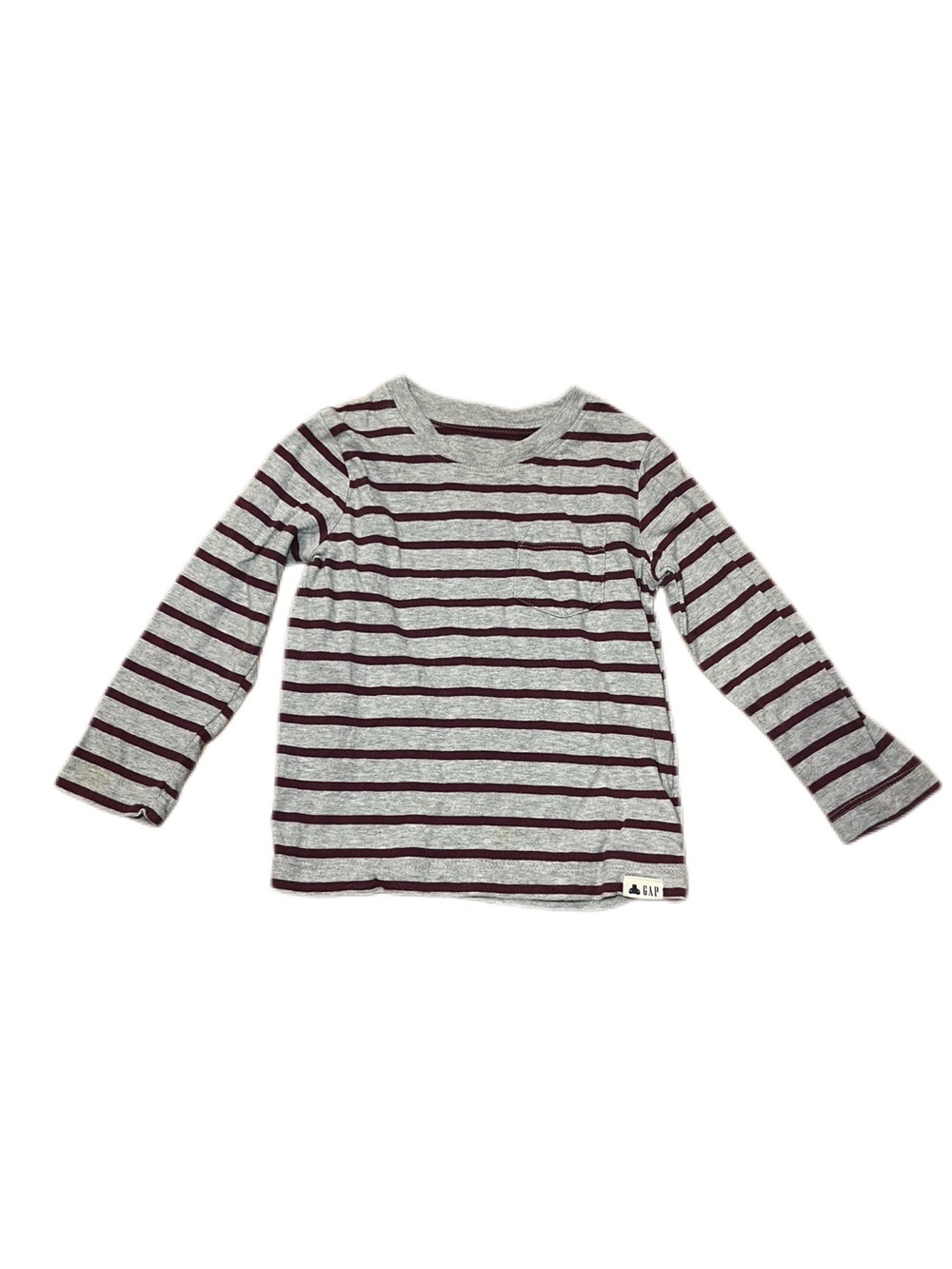 Gap 2T Burgundy and Grey Striped Long Sleeve Tee Shirt